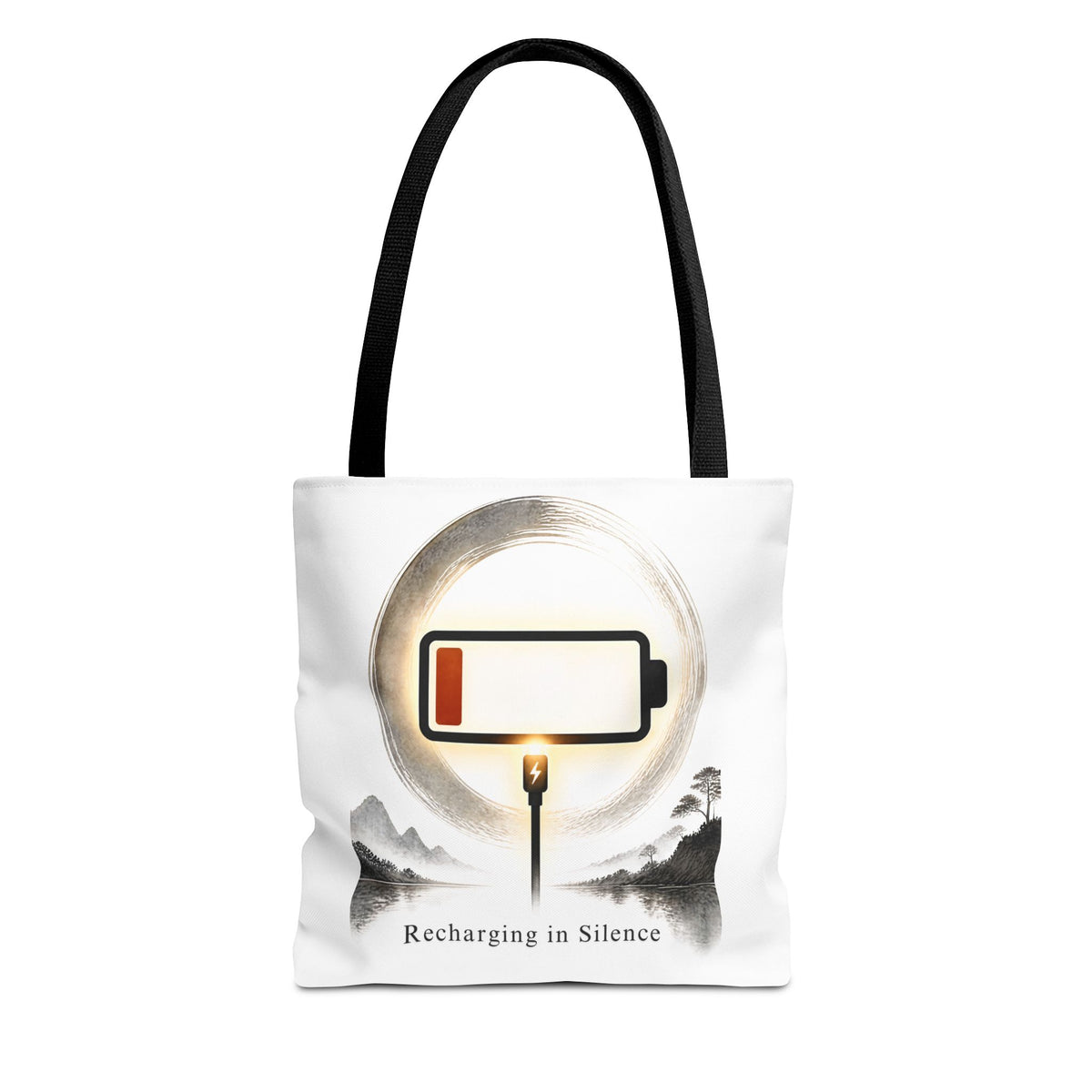 Recharging in Silence Tote Bag — Low Battery Zen Aesthetic Canvas Tote