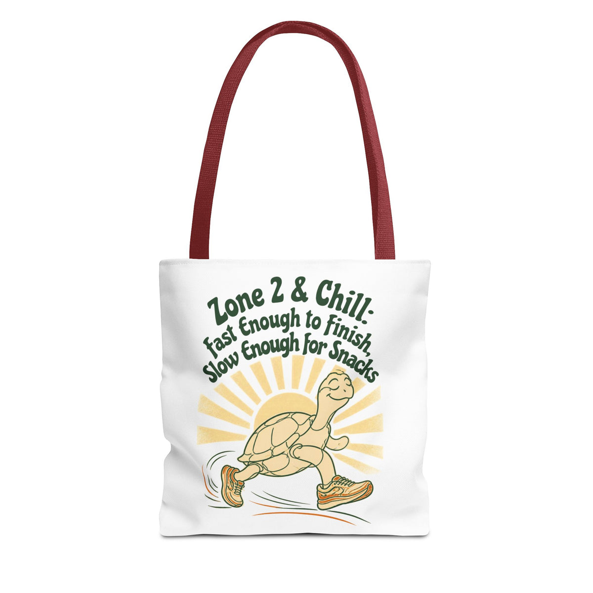 Tote Bag — "Zone 2 & Chill: Fast Enough to Finish, Slow Enough for Snacks" Running Turtle Tote