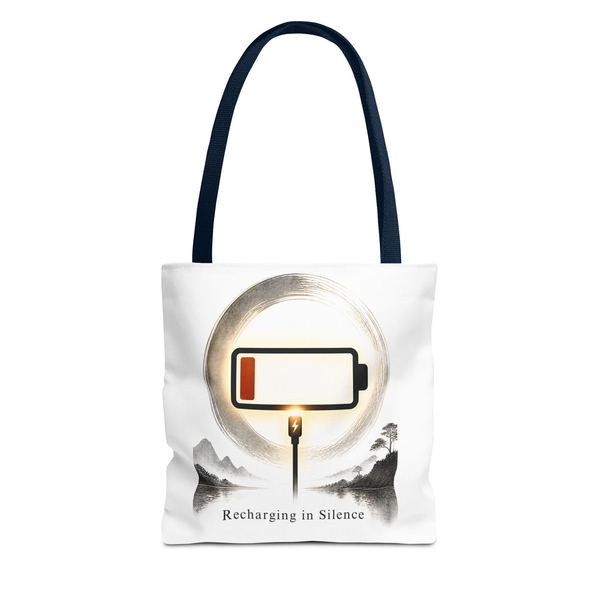 Recharging in Silence Tote Bag — Low Battery Zen Aesthetic Canvas Tote