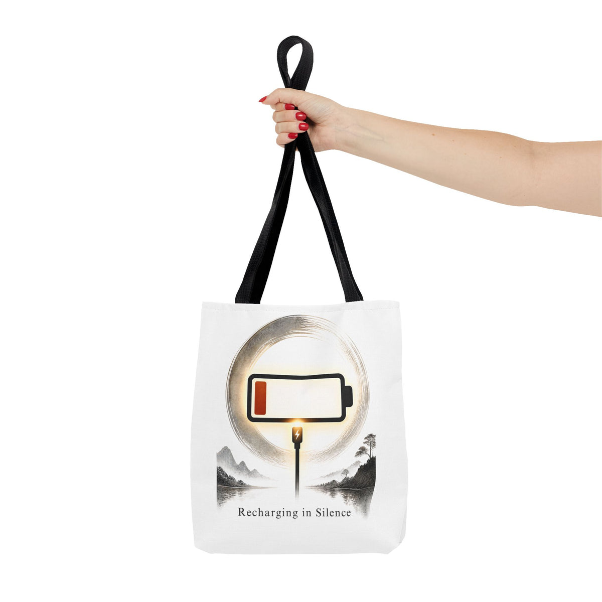Recharging in Silence Tote Bag — Low Battery Zen Aesthetic Canvas Tote