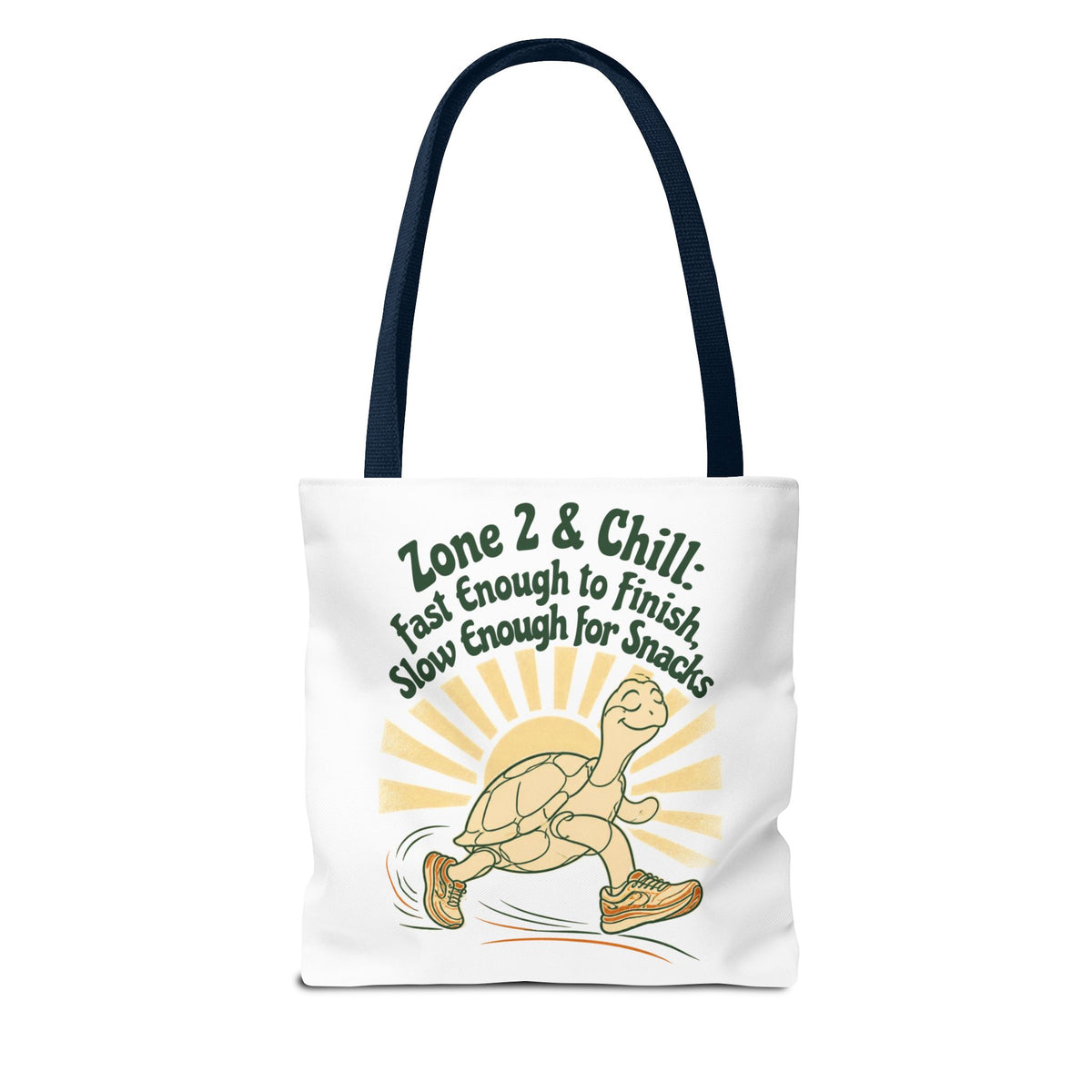 Tote Bag — "Zone 2 & Chill: Fast Enough to Finish, Slow Enough for Snacks" Running Turtle Tote