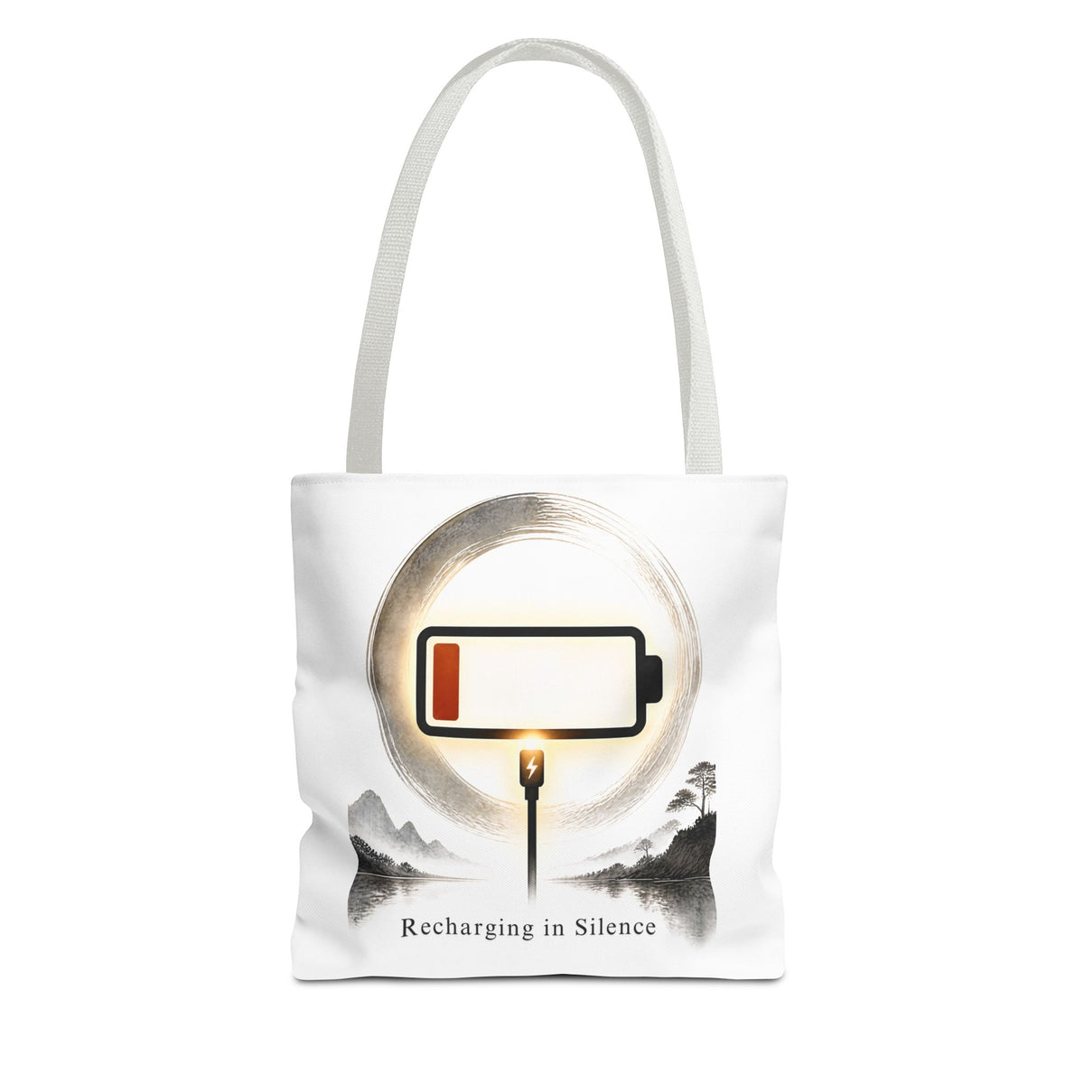 Recharging in Silence Tote Bag — Low Battery Zen Aesthetic Canvas Tote