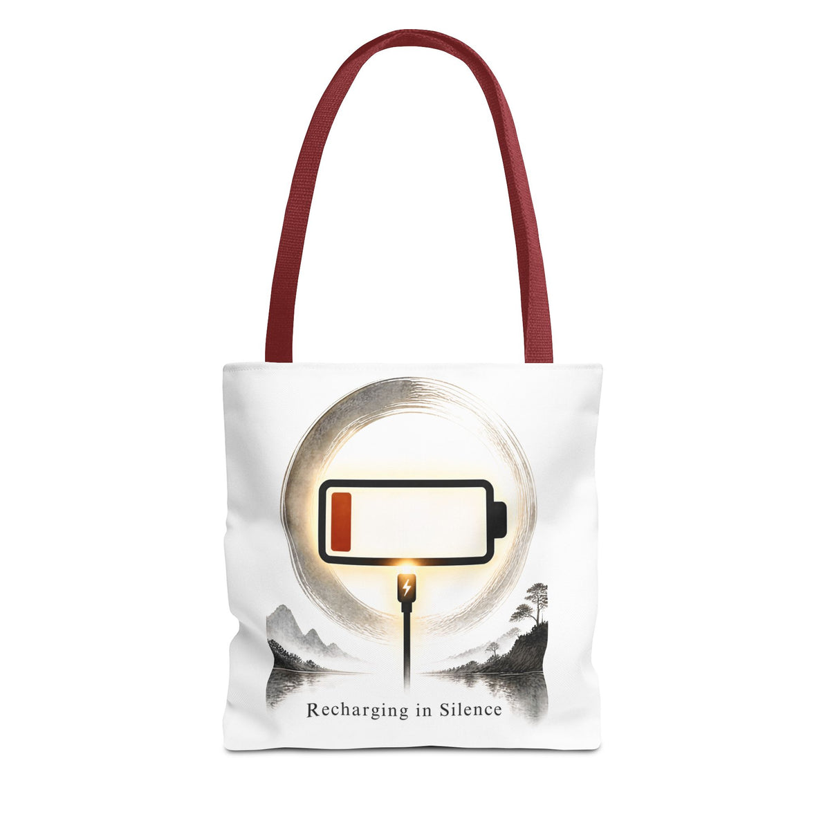 Recharging in Silence Tote Bag — Low Battery Zen Aesthetic Canvas Tote