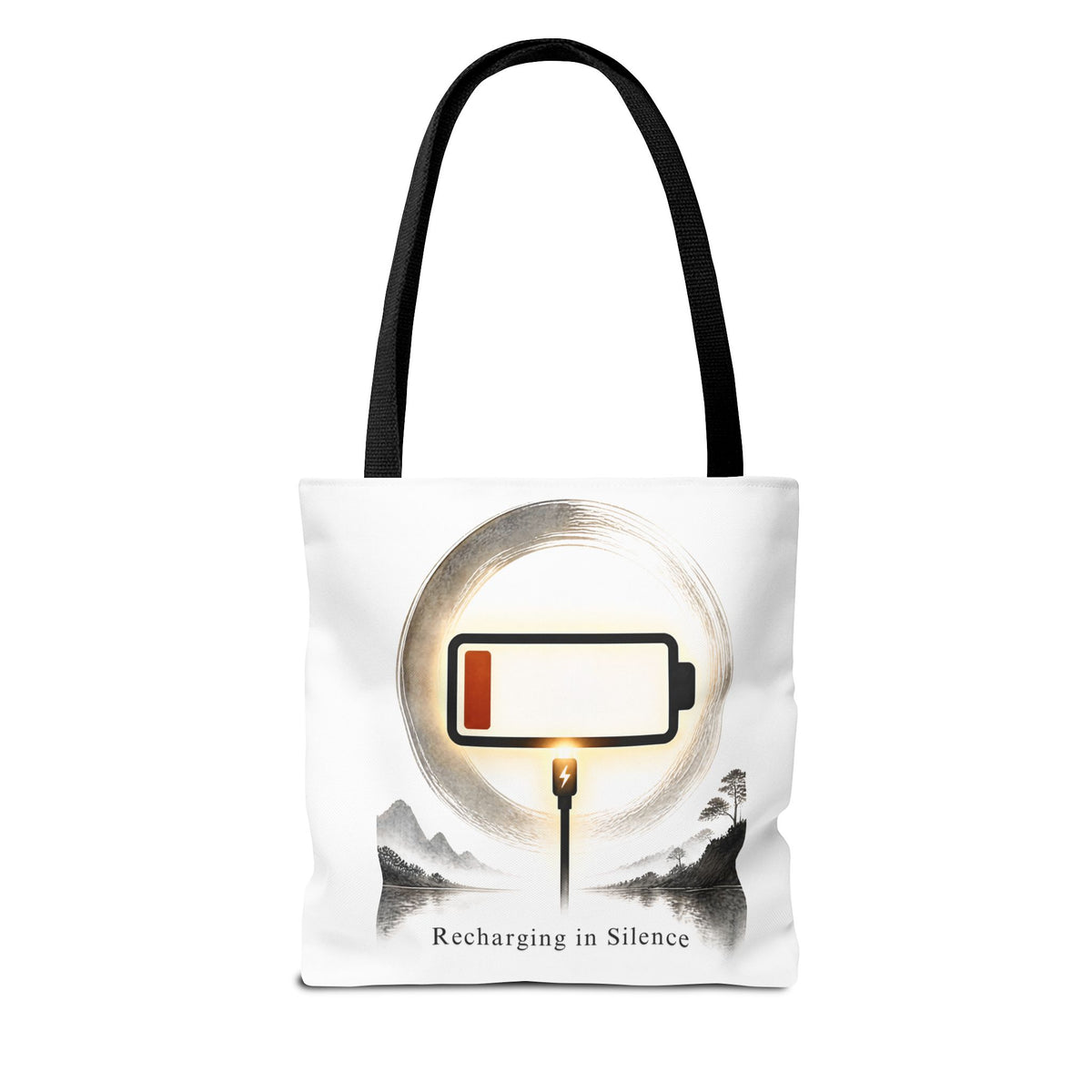 Recharging in Silence Tote Bag — Low Battery Zen Aesthetic Canvas Tote